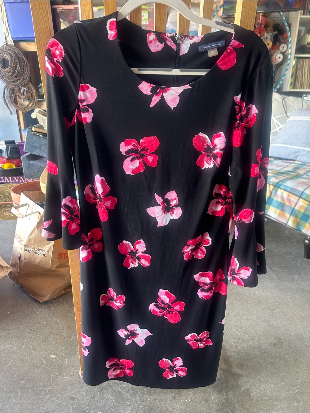 Tommy Hilfiger Black Shift Dress with Pink Floral Print